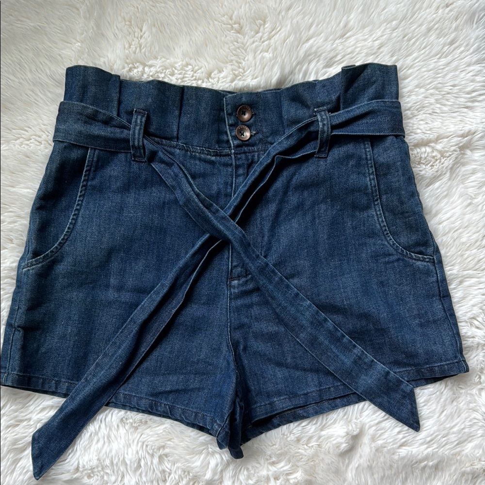 Guess Blue High Waist Wrap-Style Denim Shorts